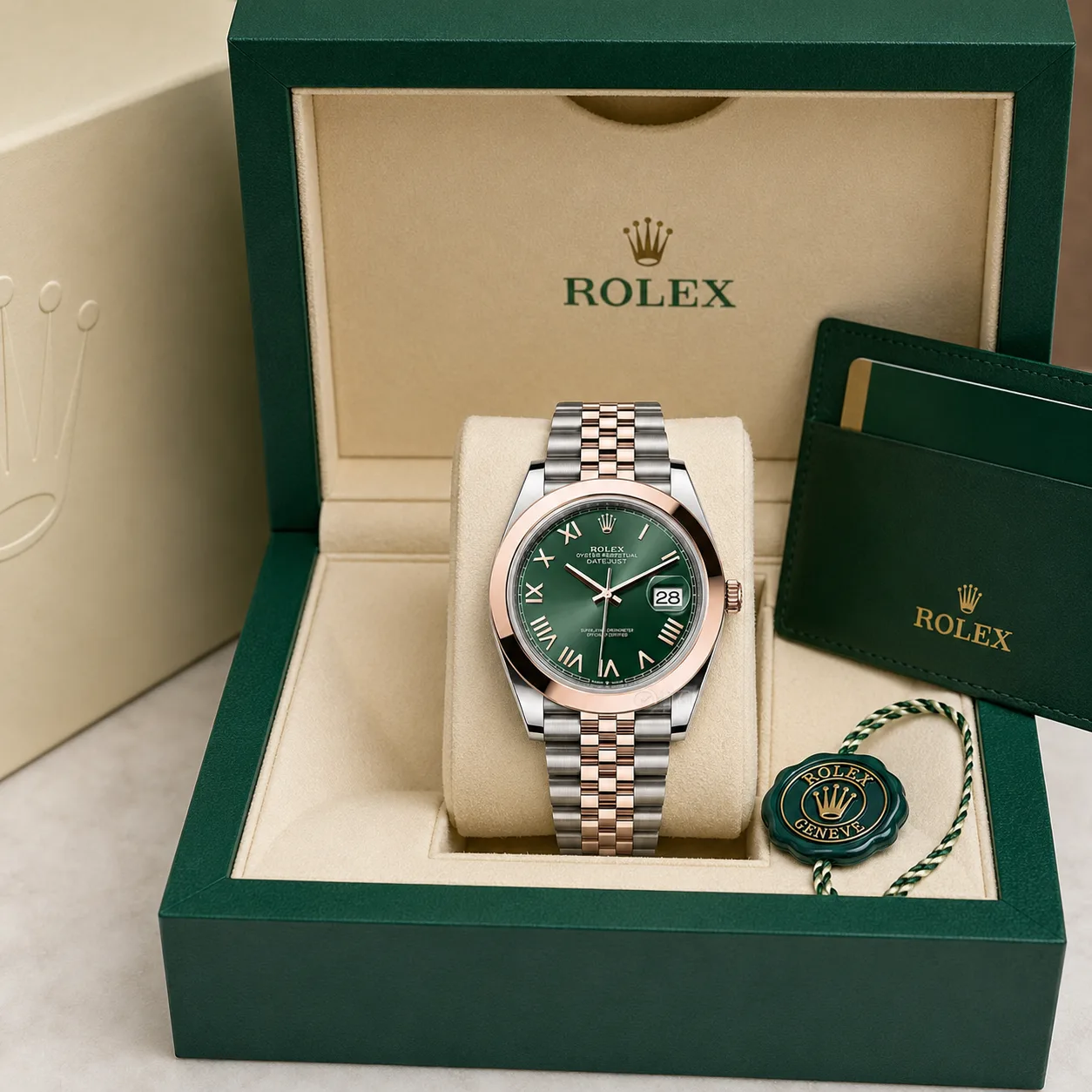 Rolex Datejust m126301-0022 41mm Cal.3235 904L Stainless Steel and 18K Everose Gold AI 头图 5 - 包装盒 [ai-shot:box-shot]