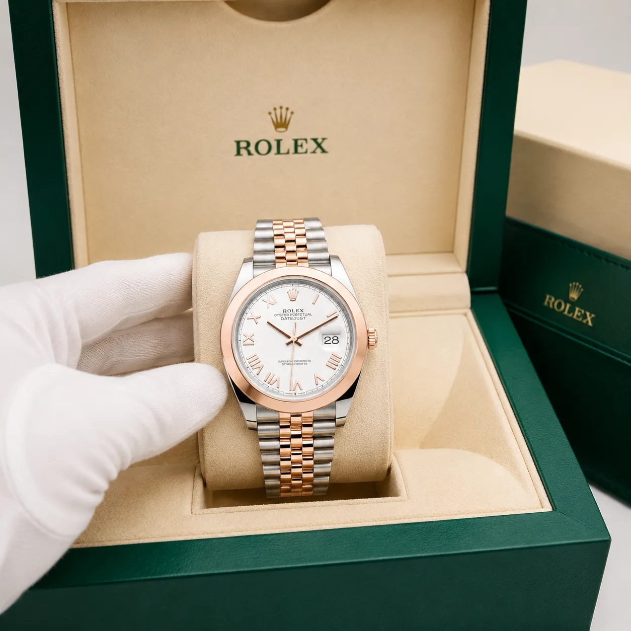 Rolex Datejust m126301-0026 41mm Cal.3235 904L Stainless Steel and 18K Everose Gold AI 头图 5 - 包装盒 [ai-shot:box-shot]