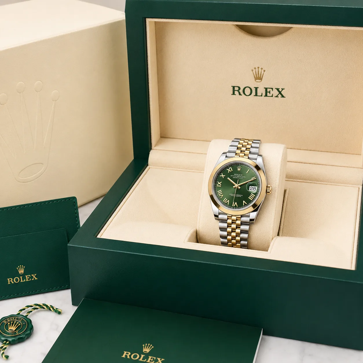 Rolex Datejust m126303-0024 41mm Cal.3235 904L Stainless Steel and 18K Yellow Gold AI 头图 5 - 包装盒 [ai-shot:box-shot]