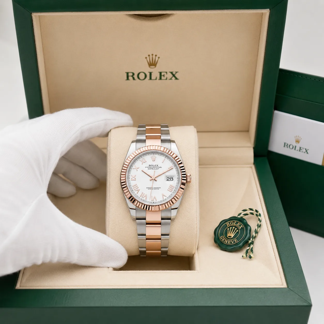Rolex Datejust m126331-0025 41mm Cal.3235 904L Stainless Steel and 18K Everose Gold AI 头图 5 - 包装盒 [ai-shot:box-shot]