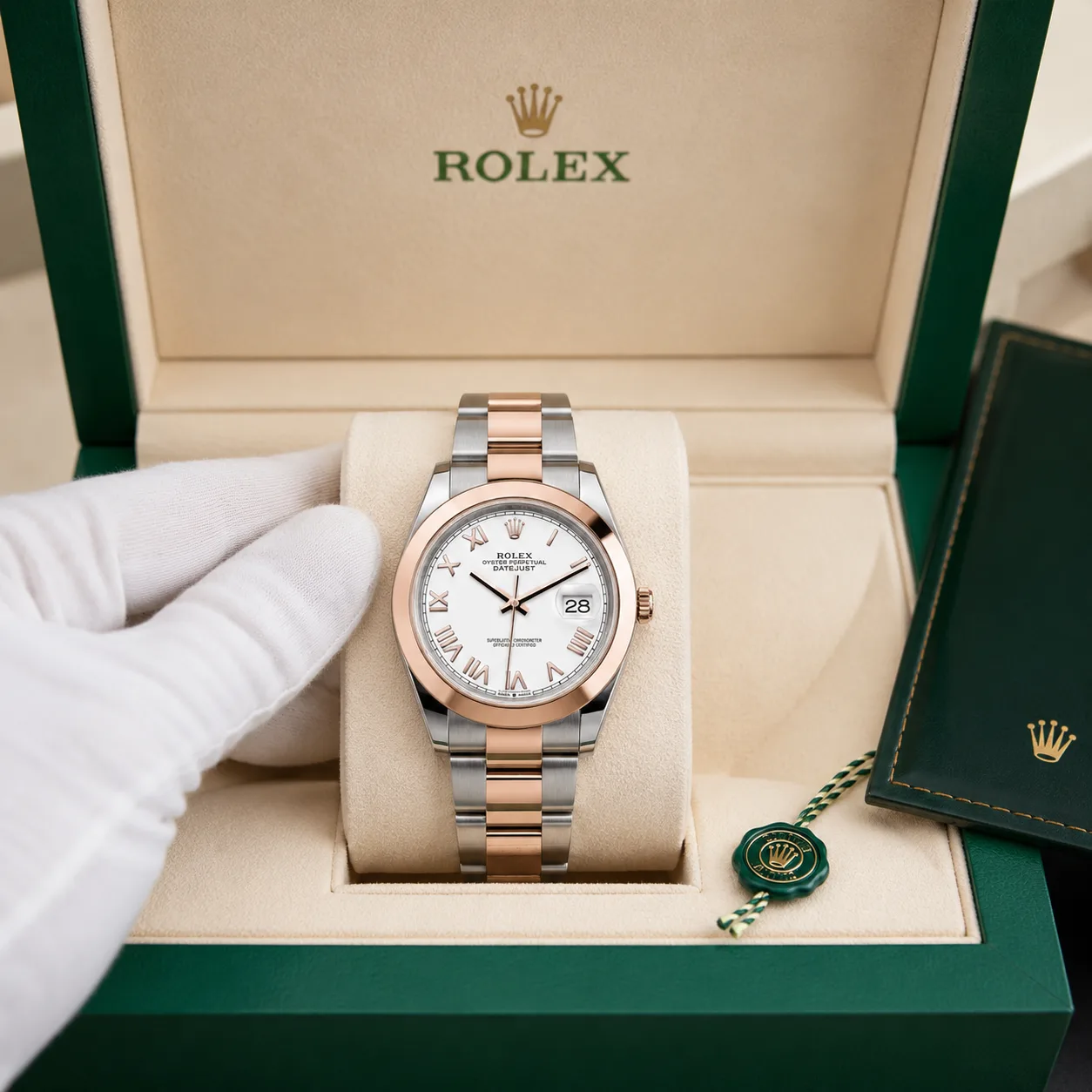 Rolex Datejust m126301-0025 41mm Cal.3235 904L Stainless Steel and 18K Everose Gold AI 头图 5 - 包装盒 [ai-shot:box-shot]
