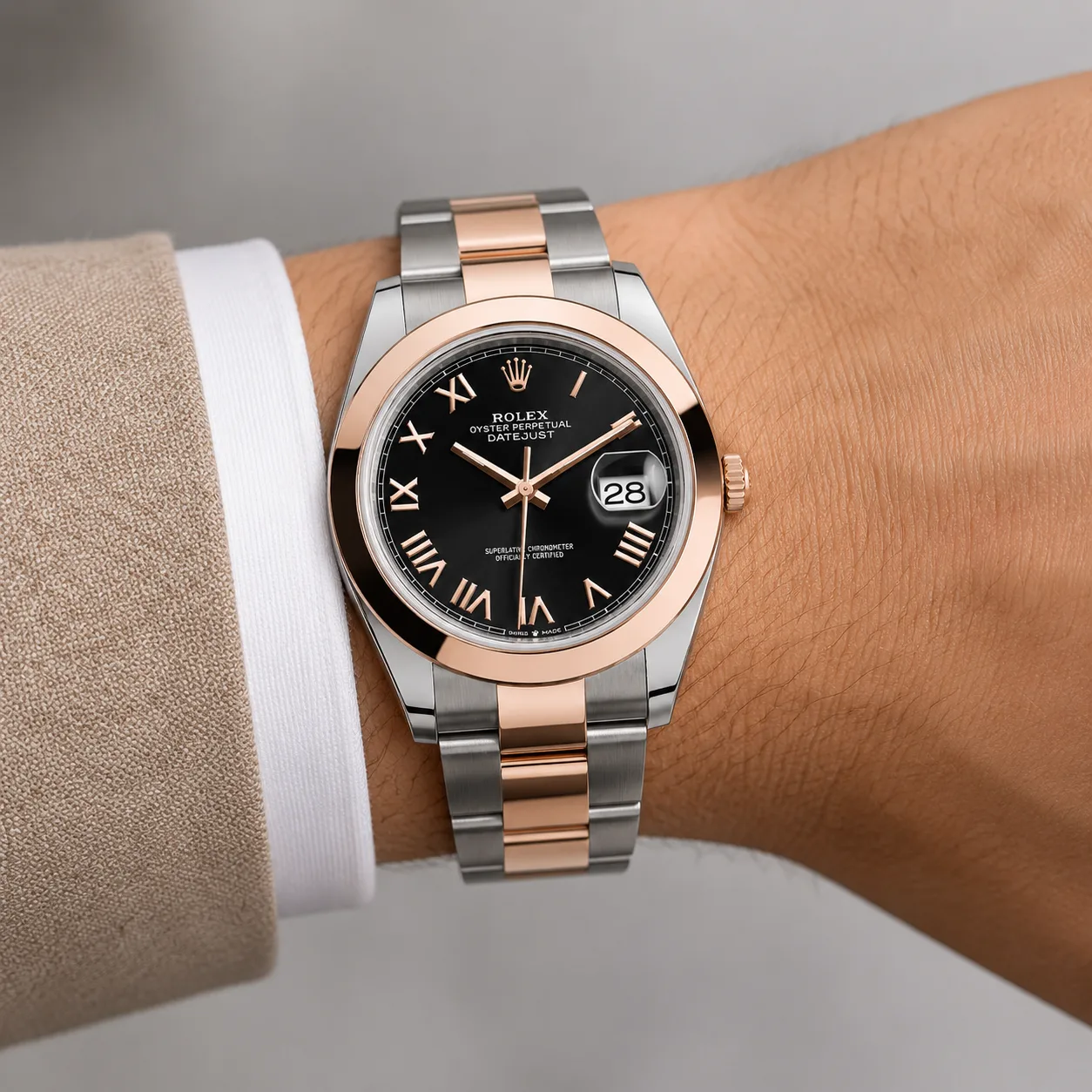 Rolex Datejust m126301-0023 41mm Cal.3235 904L Stainless Steel and 18K Everose Gold AI 头图 4 - 佩戴图 [ai-shot:wrist-shot]