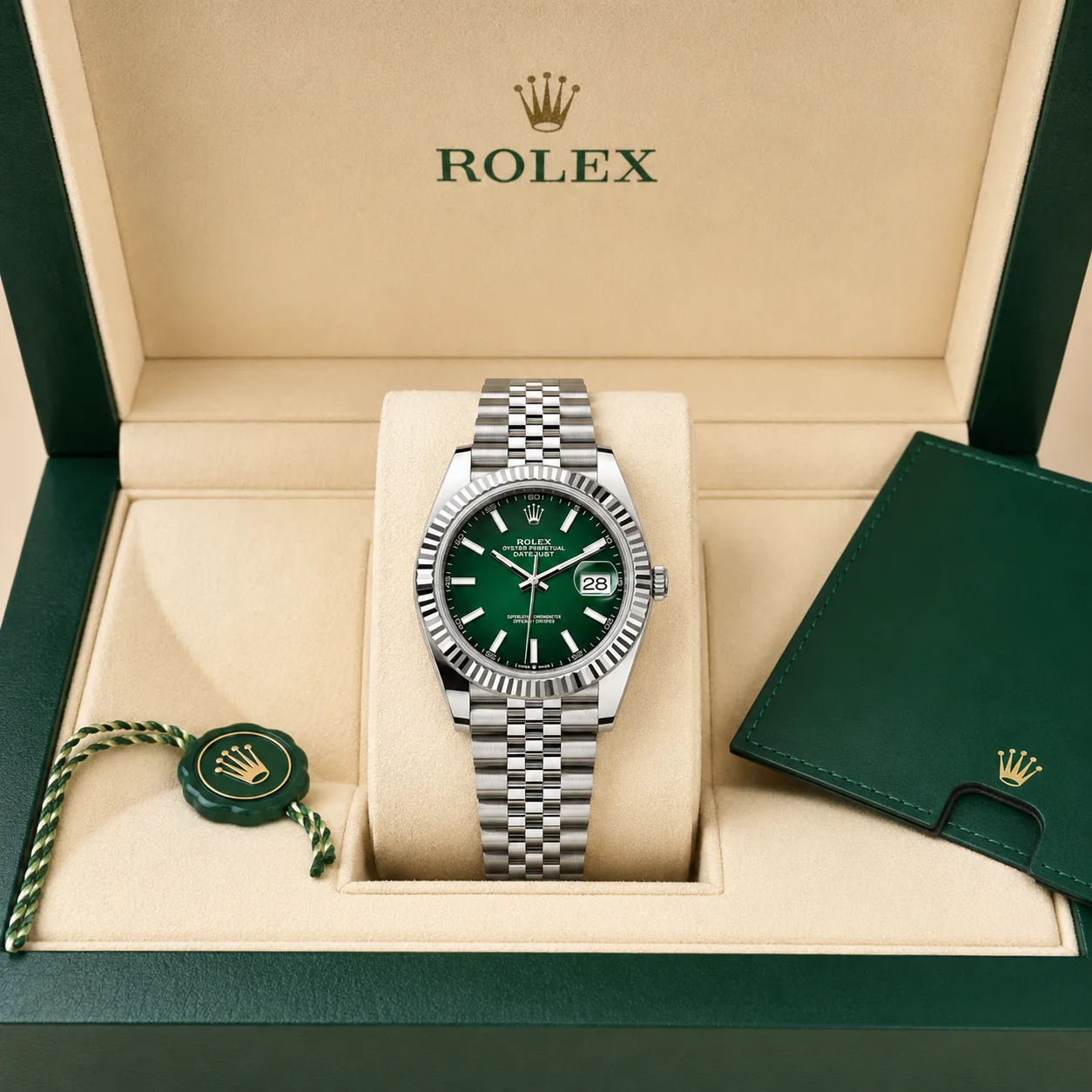 Rolex Datejust m126334-0034 41mm Cal.3235 904L Stainless Steel and 18K White Gold AI 头图 5 - 包装盒 [ai-shot:box-shot]