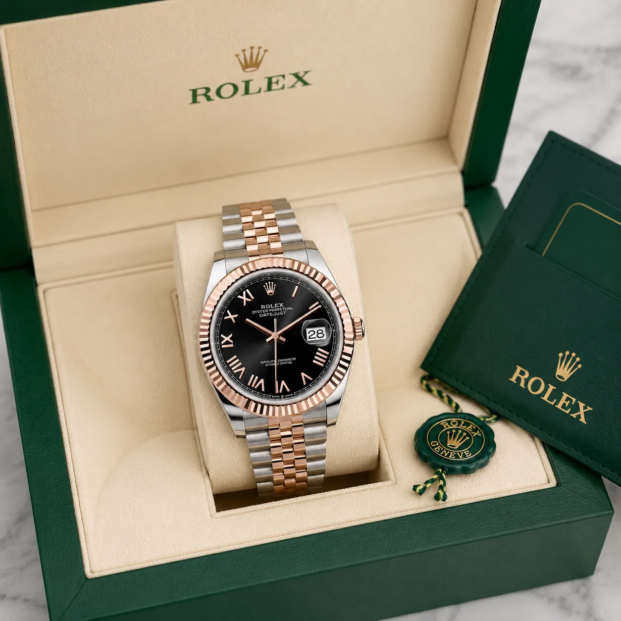 Rolex Datejust m126331-0024 41mm Cal.3235 904L Stainless Steel and 18K Everose Gold AI 头图 5 - 包装盒 [ai-shot:box-shot]