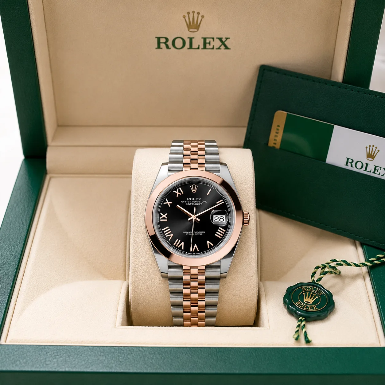 Rolex Datejust m126301-0024 41mm Cal.3235 904L Stainless Steel and 18K Everose Gold AI 头图 5 - 包装盒 [ai-shot:box-shot]