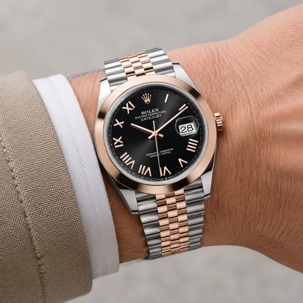 Rolex Datejust m126301-0024 41mm Cal.3235 904L Stainless Steel and 18K Everose Gold AI 头图 4 - 佩戴图 [ai-shot:wrist-shot]