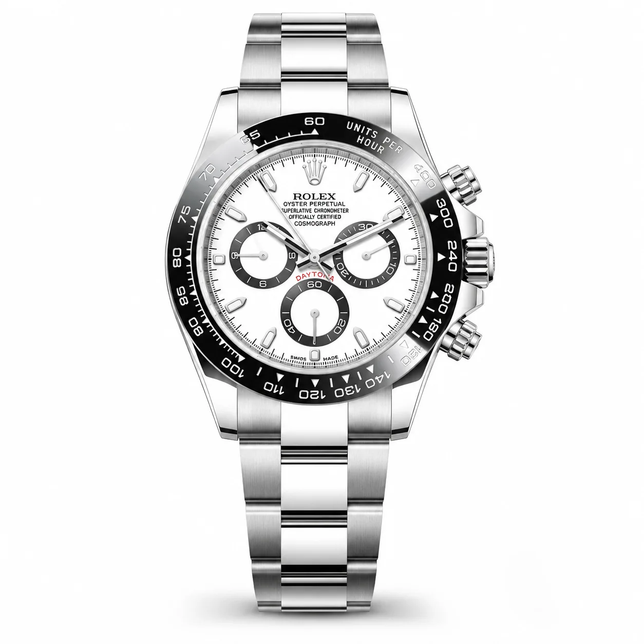 Rolex Cosmograph Daytona M126500LN-0001 Cal.4130 White Dial Black Bezel AI 头图 1 - 白底全貌 [ai-shot:full-white]