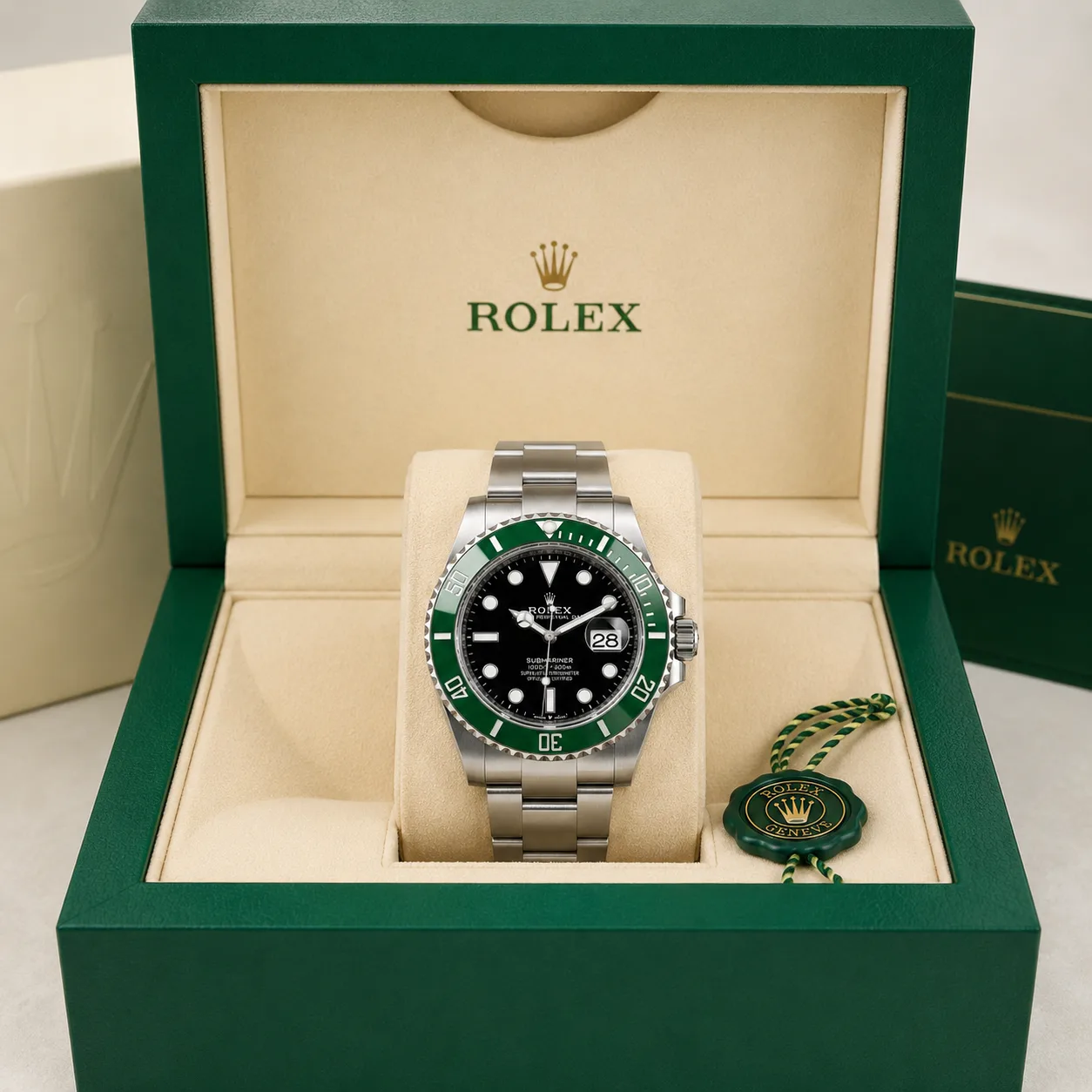 Rolex Submariner m126610LV-0002 41mm Cal.3235 / Cerachrom 904L Stainless Steel AI 头图 5 - 包装盒 [ai-shot:box-shot]