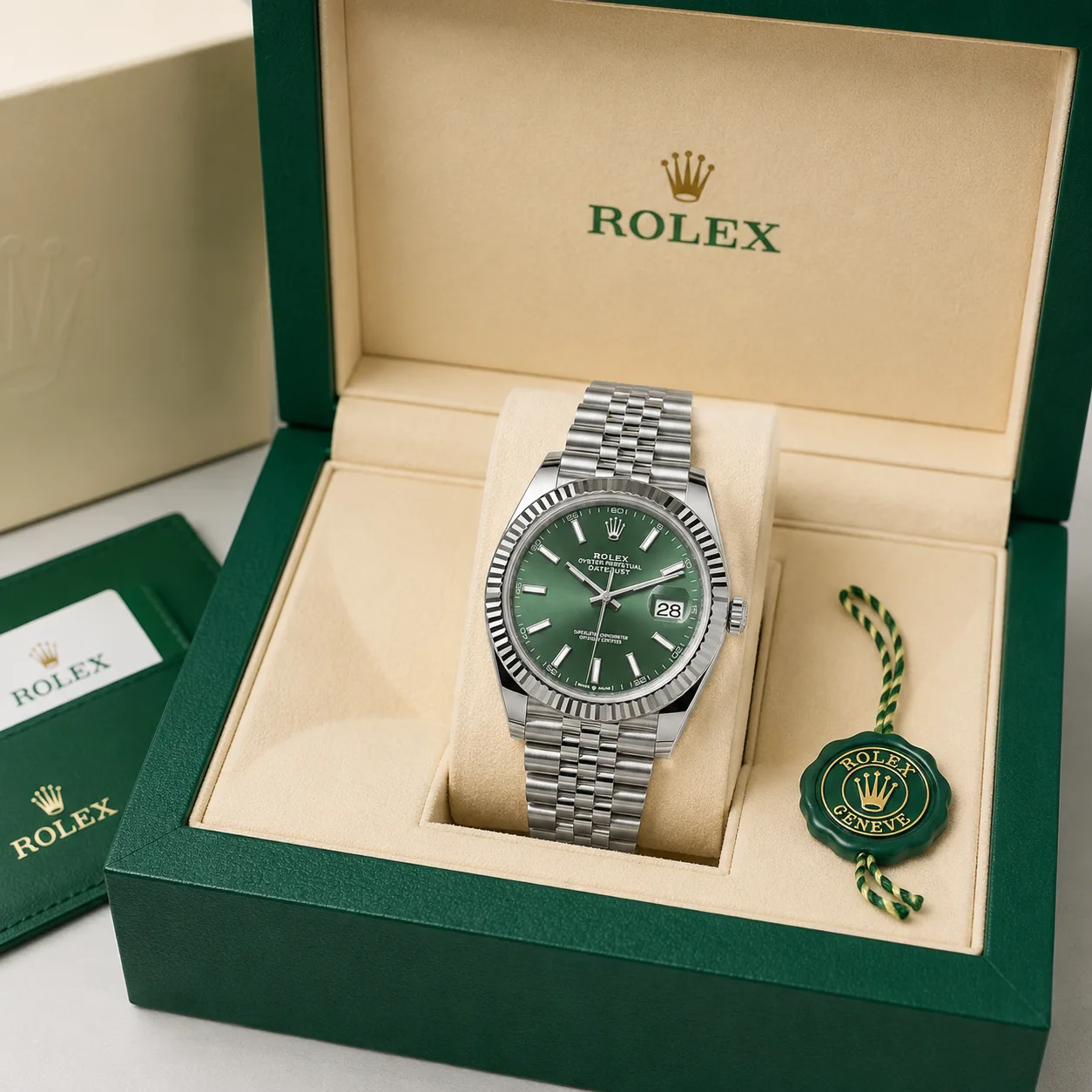 Rolex Datejust m126334-0028 41mm Cal.3235 904L Stainless Steel and 18K White Gold AI 头图 5 - 包装盒 [ai-shot:box-shot]