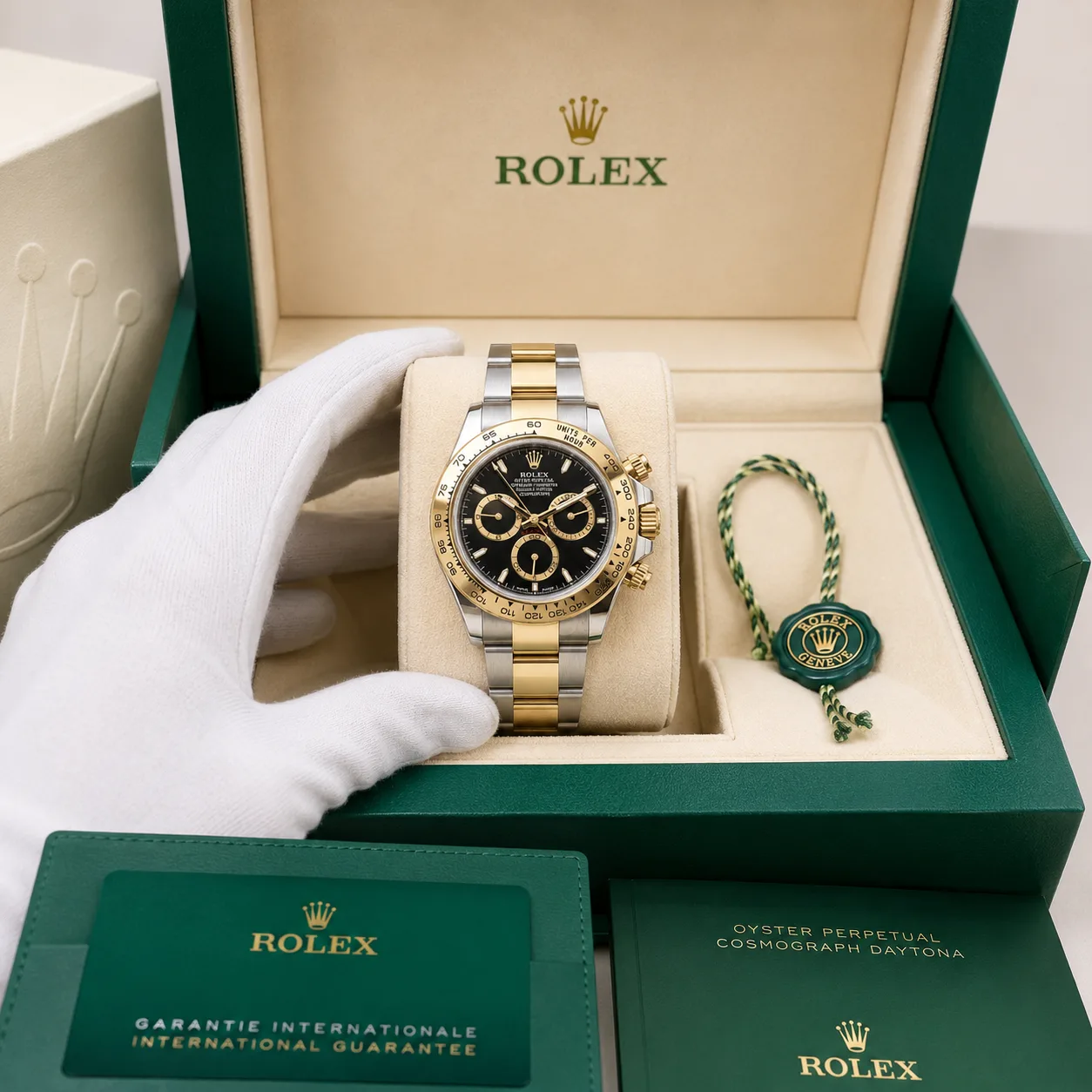 Rolex Cosmograph Daytona m126503-0003 40mm Cal.4131 / 18K 904L Stainless Steel and 18K Yellow Gold AI 头图 5 - 包装盒 [ai-shot:box-shot]