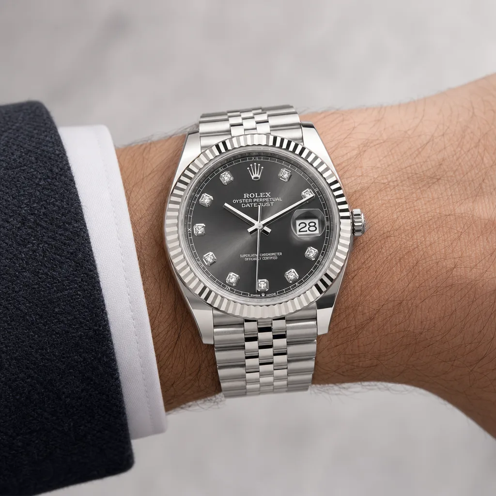 Rolex Datejust m126334-0012 41mm Cal.3235 904L Stainless Steel and 18K White Gold AI 头图 4 - 佩戴图 [ai-shot:wrist-shot]