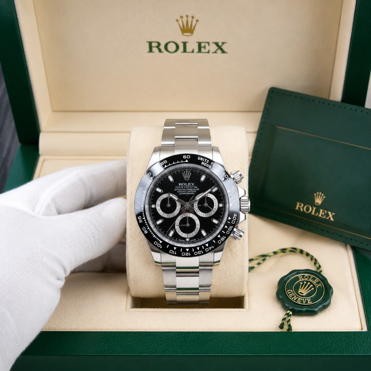Rolex Cosmograph Daytona M126500LN-0002 Cal.4130 Black Dial Black Bezel AI 头图 5 - 包装盒 [ai-shot:box-shot]