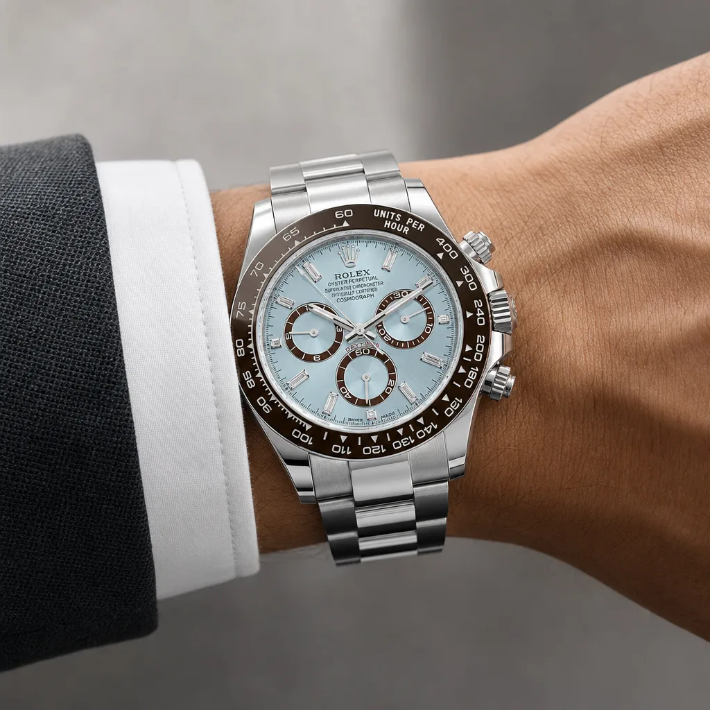Rolex Cosmograph Daytona m126506-0002 40mm Cal.4131 / Cerachrom 950 Platinum AI 头图 4 - 佩戴图 [ai-shot:wrist-shot]