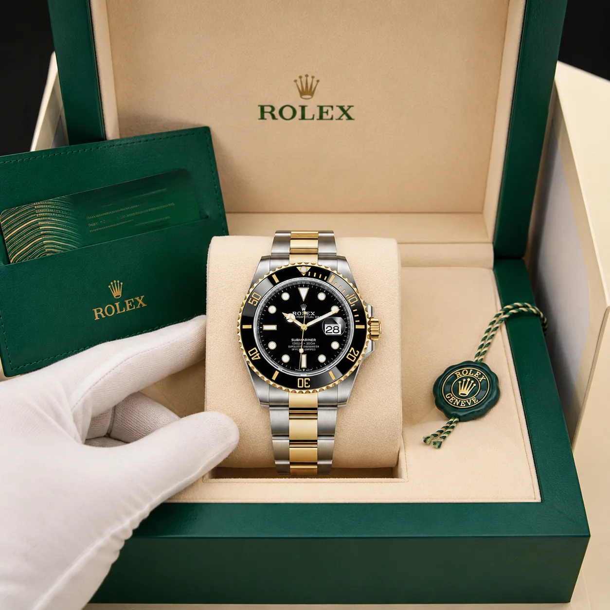 Rolex Submariner m126613ln-0002 41mm Cal.3235 / Cerachrom 904L Stainless Steel and 18K Yellow Gold AI 头图 5 - 包装盒 [ai-shot:box-shot]