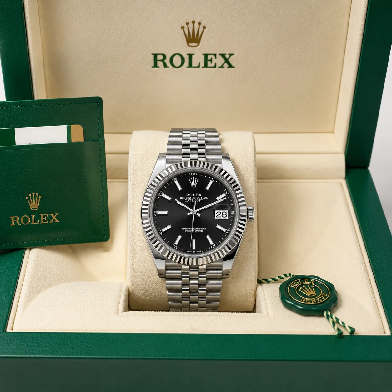 Rolex Datejust m126334-0018 41mm / 18K 904L Stainless Steel and 18K White Gold AI 头图 5 - 包装盒 [ai-shot:box-shot]