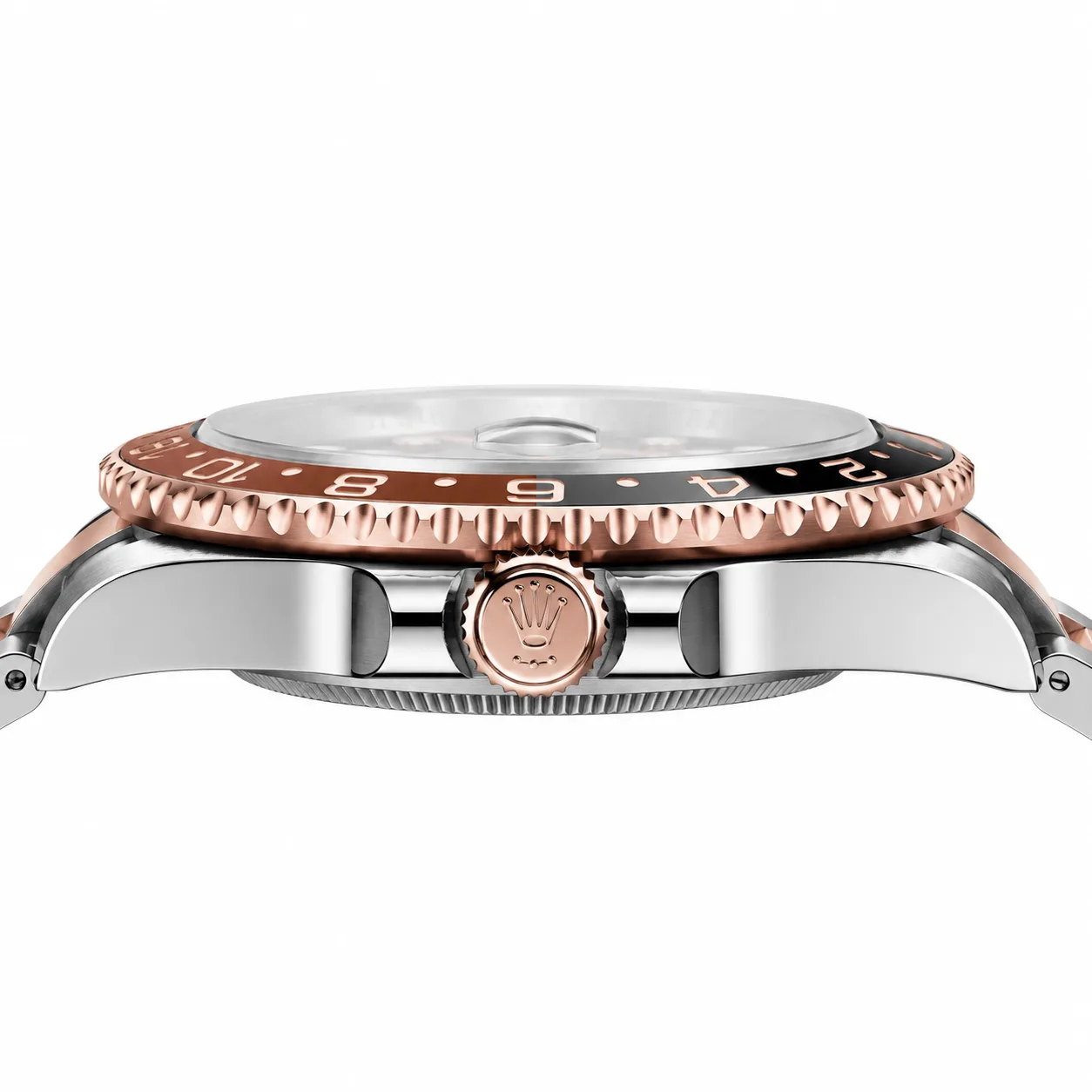 Rolex GMT-Master II m126711chnr-0002 40mm Cal.3285 / Cerachrom 904L Stainless Steel and 18K Everose Gold AI 头图 2 - 侧面细节 [ai-shot:side-detail]