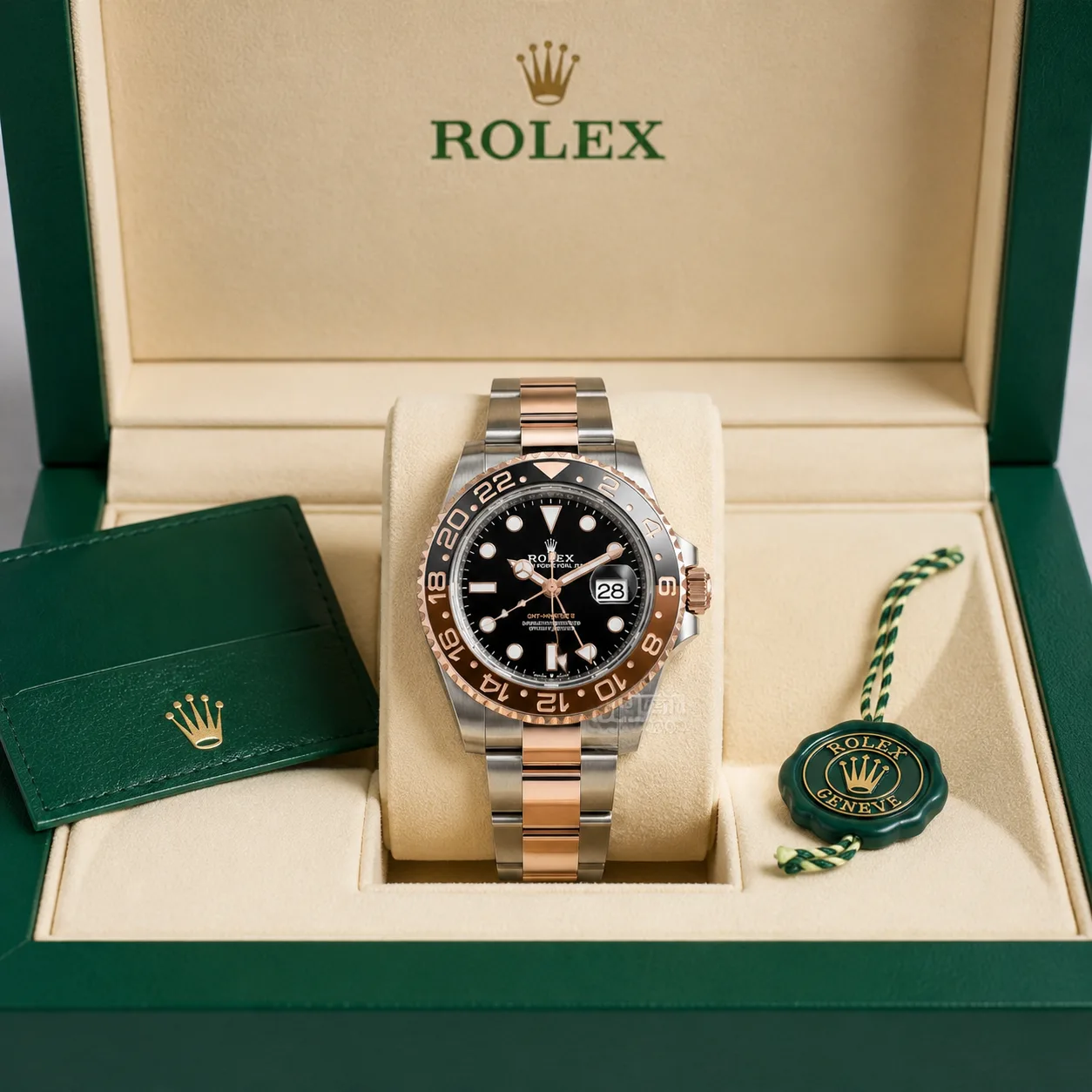 Rolex GMT-Master II m126711chnr-0002 40mm Cal.3285 / Cerachrom 904L Stainless Steel and 18K Everose Gold AI 头图 5 - 包装盒 [ai-shot:box-shot]