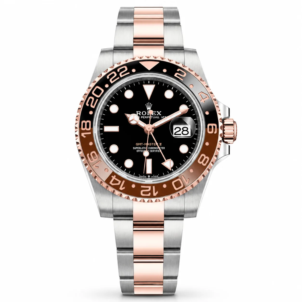 Rolex GMT-Master II m126711chnr-0002 40mm Cal.3285 / Cerachrom 904L Stainless Steel and 18K Everose Gold AI 头图 1 - 白底全貌 [ai-shot:full-white]