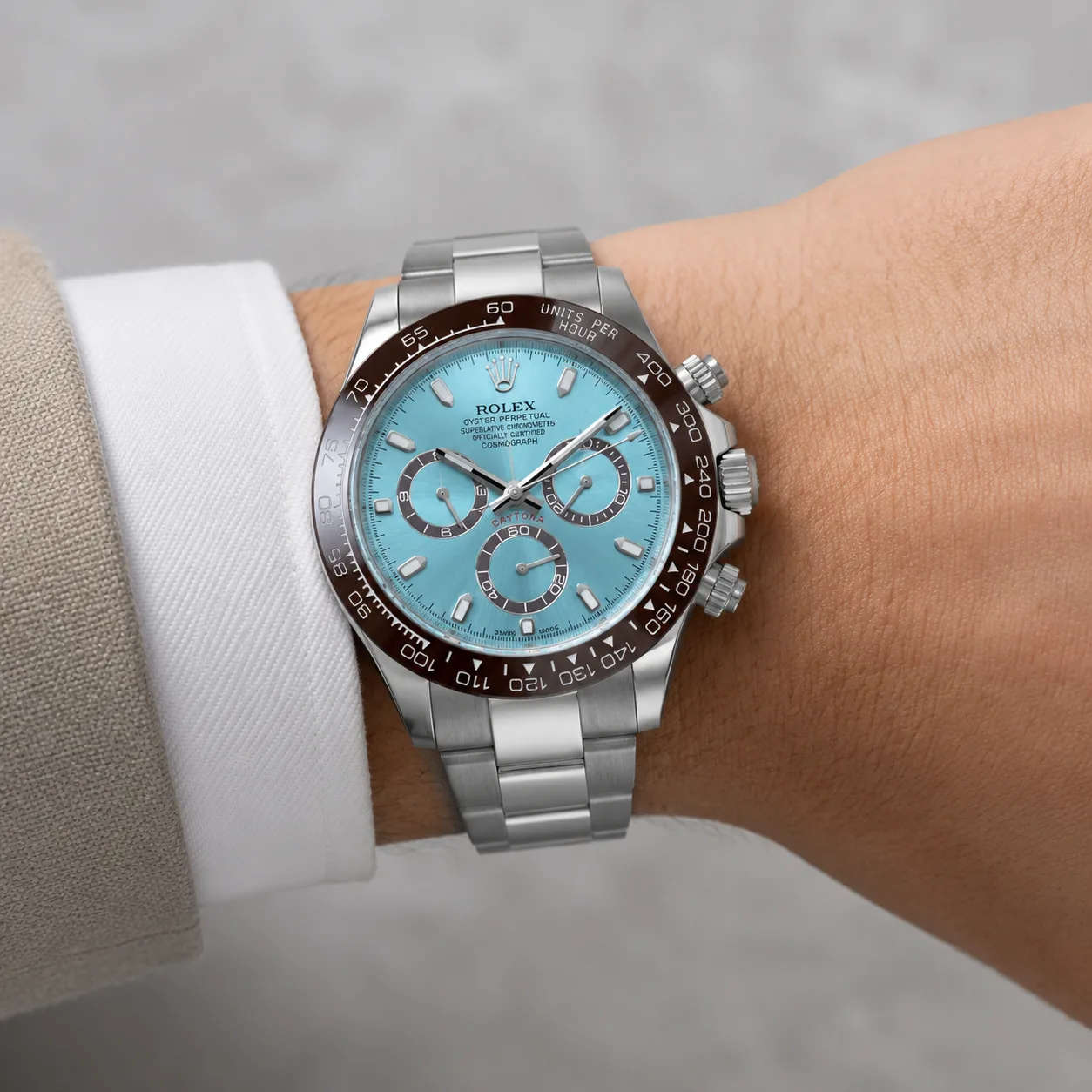 Rolex Cosmograph Daytona M126506-0001 Cal.4131 Ice Blue Dial Ceramic Bezel AI 头图 4 - 佩戴图 [ai-shot:wrist-shot]