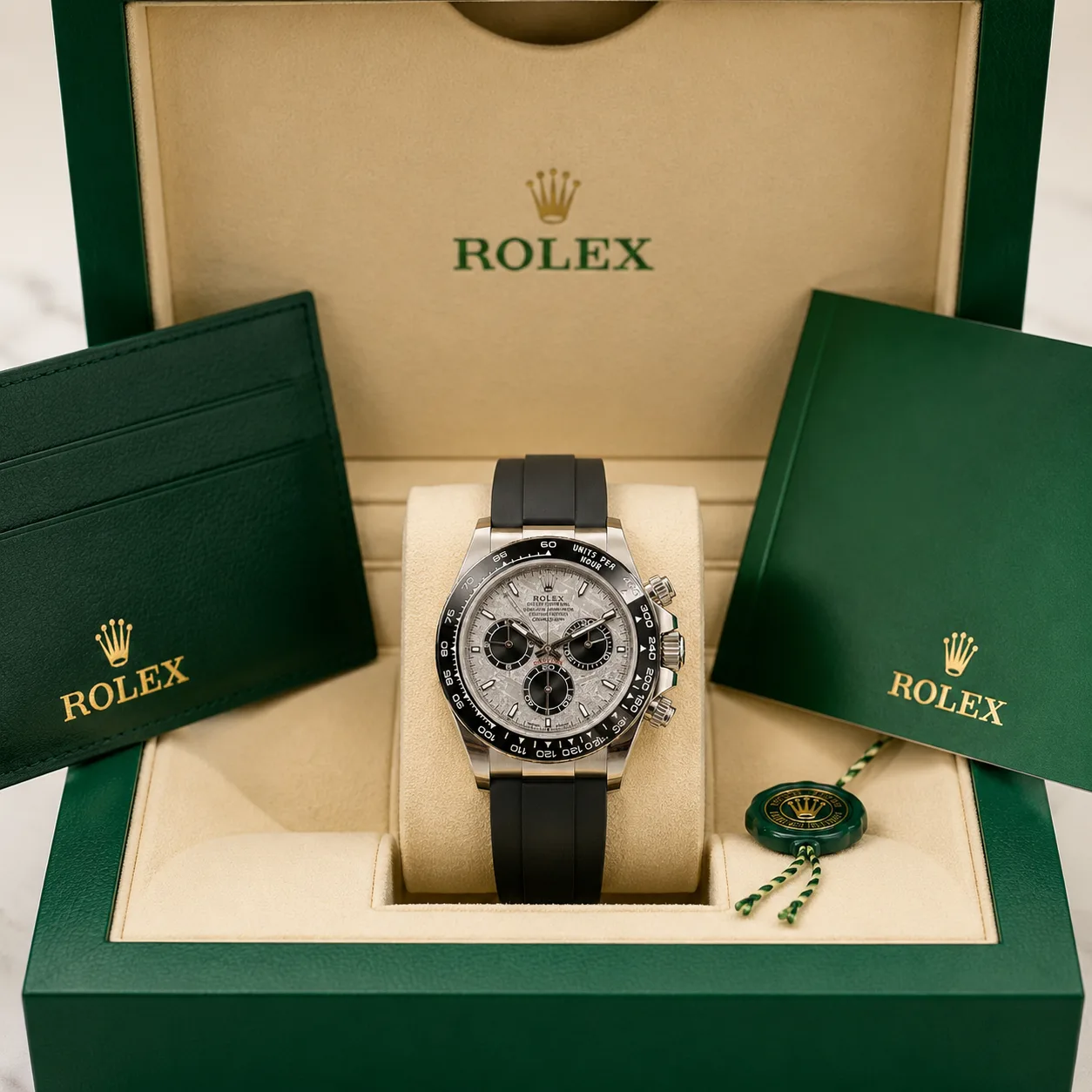 Rolex Cosmograph Daytona m126519LN-0007 40mm Cal.4131 / Cerachrom 18K White Gold AI 头图 5 - 包装盒 [ai-shot:box-shot]