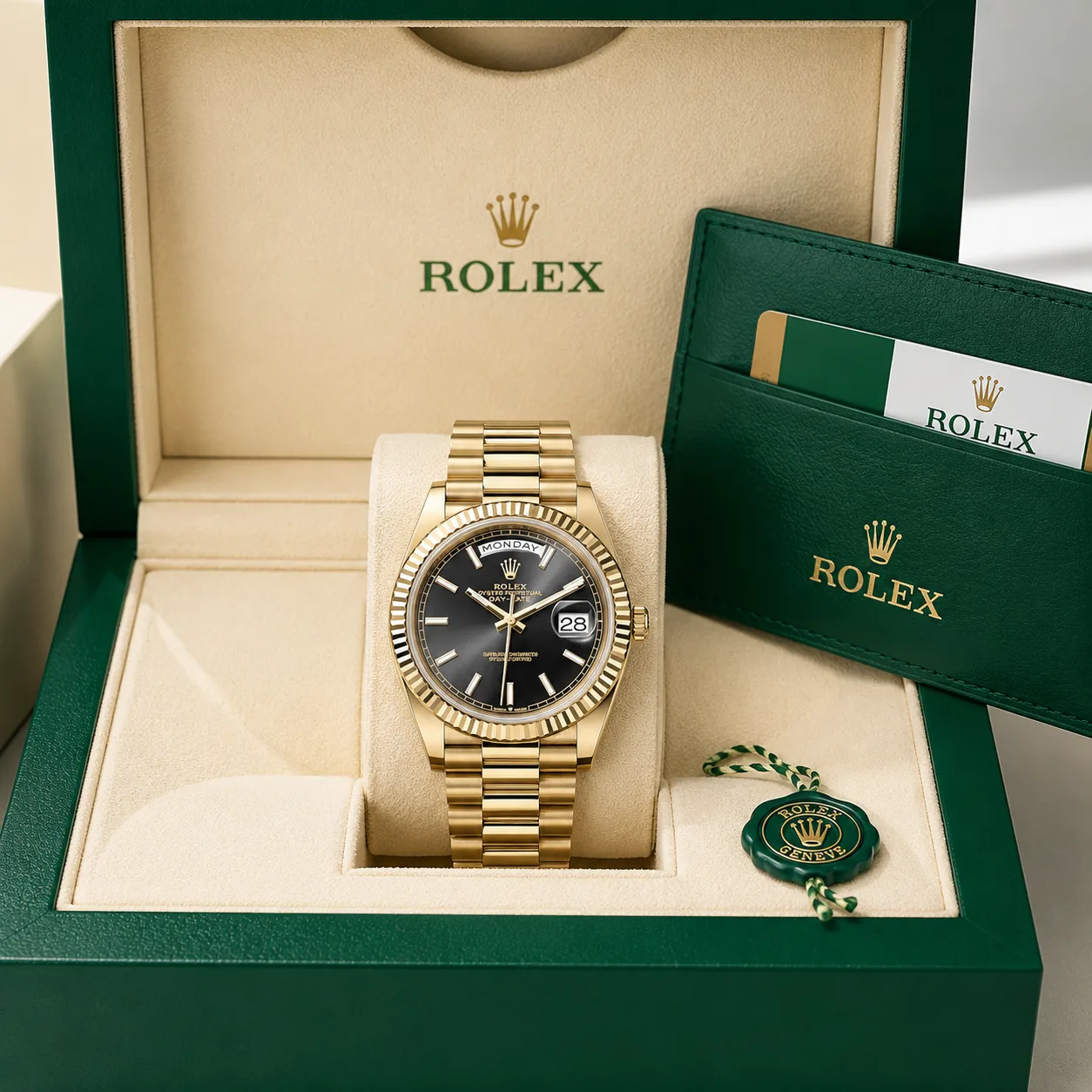 Rolex Day-Date m228238-0067 40mm Cal.3255 / 18K 18K Yellow Gold AI 头图 5 - 包装盒 [ai-shot:box-shot]