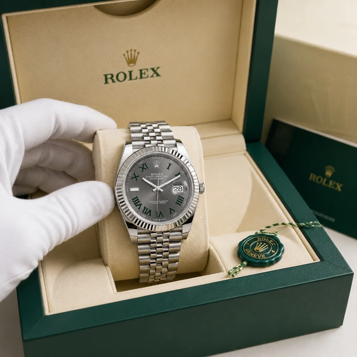 Rolex Datejust m126334-0022 41mm Cal.3235 / 18K 904L Stainless Steel and 18K White Gold AI 头图 5 - 包装盒 [ai-shot:box-shot]