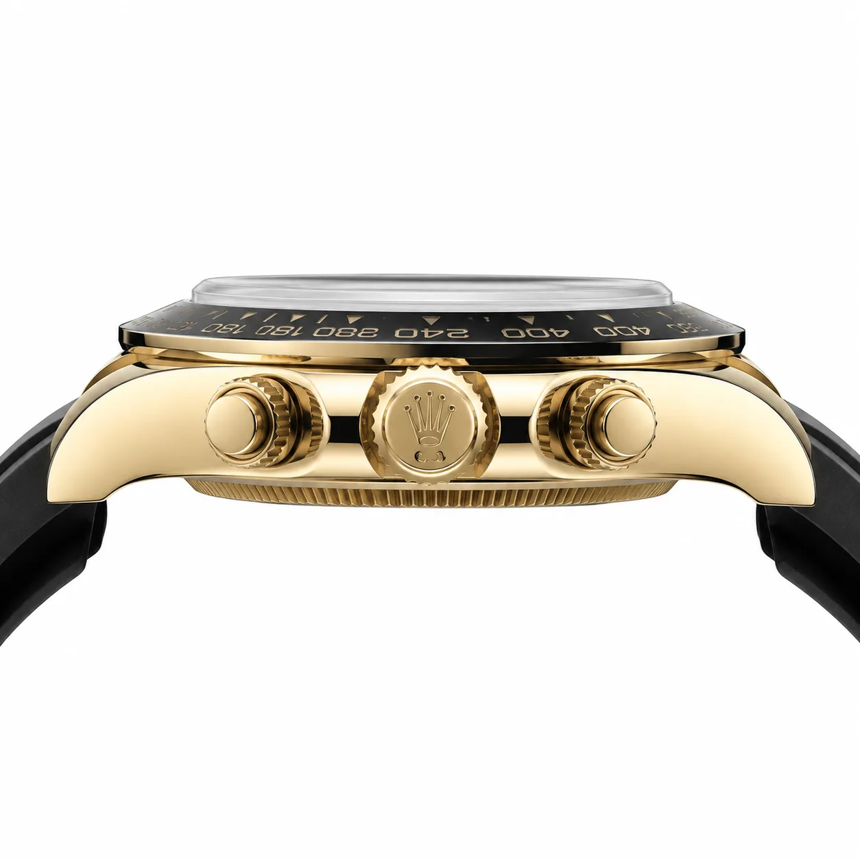 Rolex Cosmograph Daytona m126518ln-0006 40mm Cal.4131 / Cerachrom 18K Yellow Gold AI 头图 2 - 侧面细节 [ai-shot:side-detail]