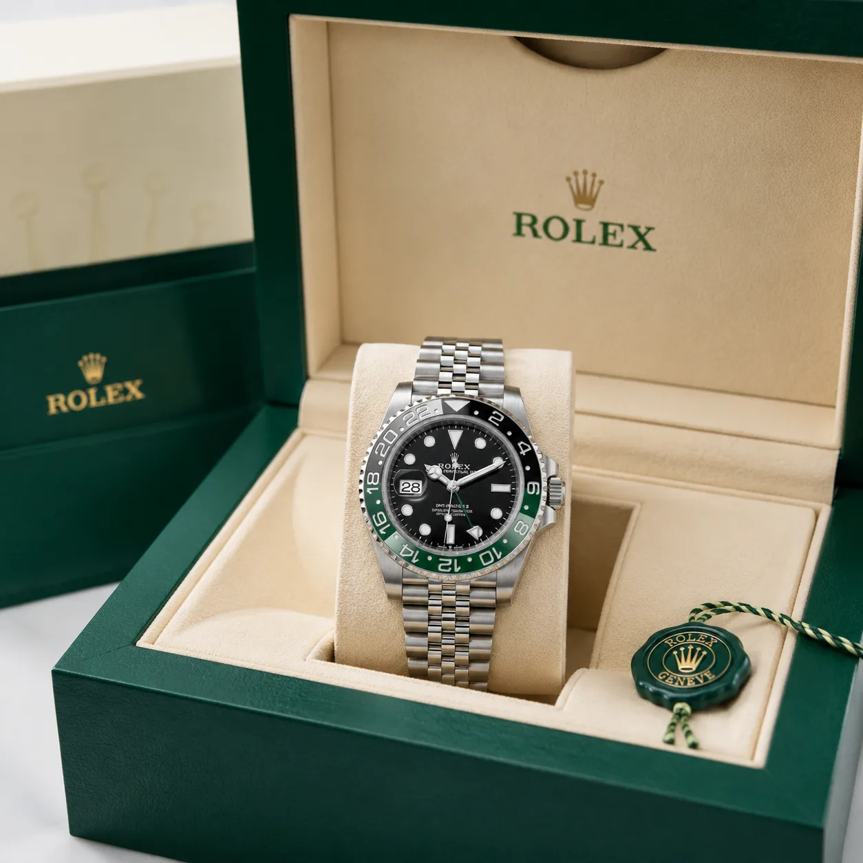 Rolex GMT-Master II m126720vtnr-0002 40mm Cal.3285 / Cerachrom 904L Stainless Steel AI 头图 5 - 包装盒 [ai-shot:box-shot]