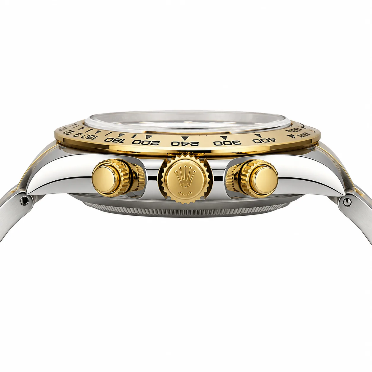 Rolex Cosmograph Daytona m116503-0011 40mm Cal.4130 / 18K 904L Stainless Steel and 18K Yellow Gold AI 头图 2 - 侧面细节 [ai-shot:side-detail]