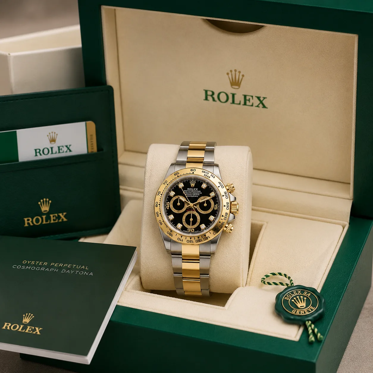 Rolex Cosmograph Daytona m116503-0011 40mm Cal.4130 / 18K 904L Stainless Steel and 18K Yellow Gold AI 头图 5 - 包装盒 [ai-shot:box-shot]
