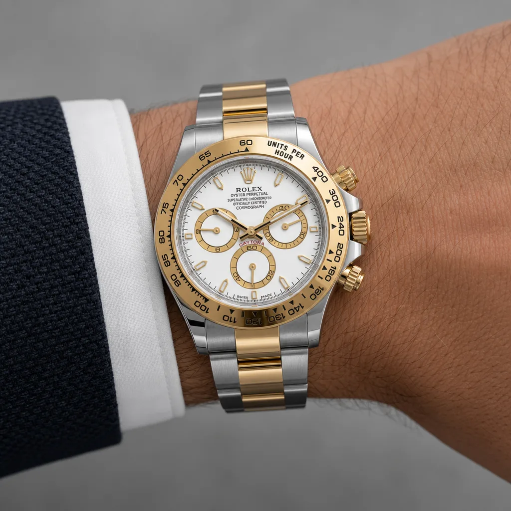 Rolex Cosmograph Daytona m126503-0001 40mm Cal.4131 / 18K 904L Stainless Steel and 18K Yellow Gold AI 头图 4 - 佩戴图 [ai-shot:wrist-shot]