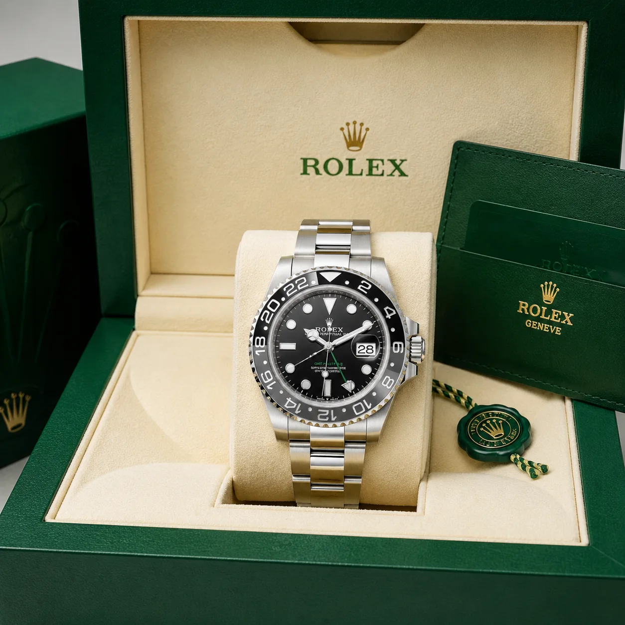 Rolex GMT-Master II m126710grnr-0004 40mm Cal.3285 / Cerachrom 904L Stainless Steel AI 头图 5 - 包装盒 [ai-shot:box-shot]