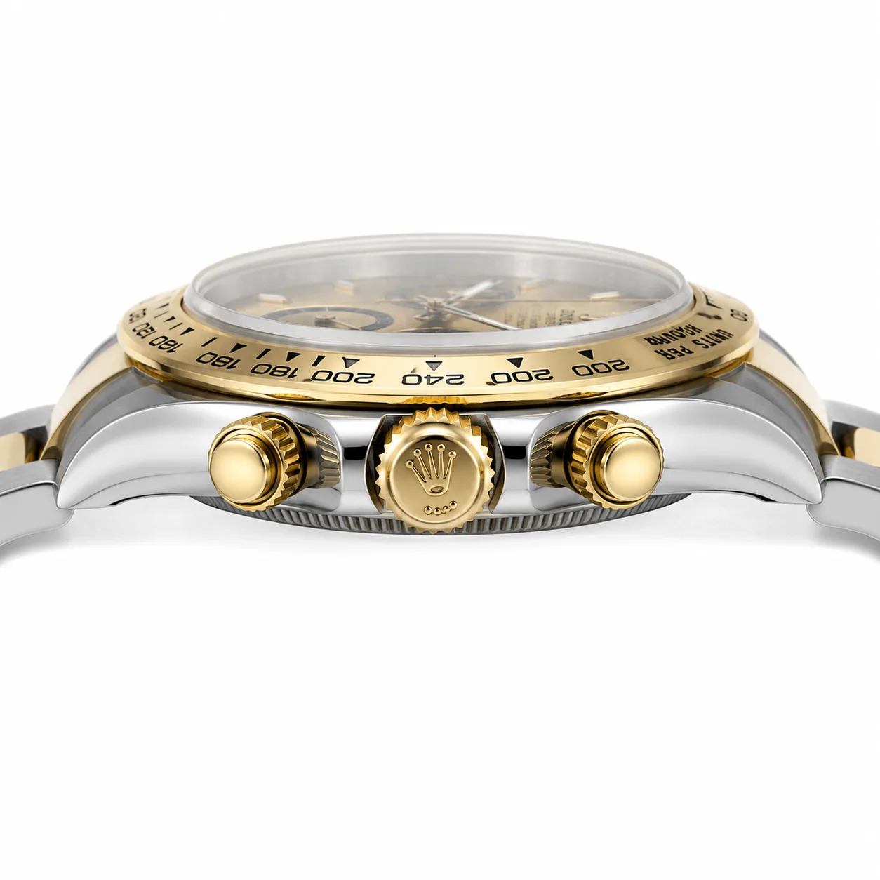 Rolex Cosmograph Daytona m126503-0004 40mm Cal.4131 904L Stainless Steel and 18K Yellow Gold AI 头图 2 - 侧面细节 [ai-shot:side-detail]