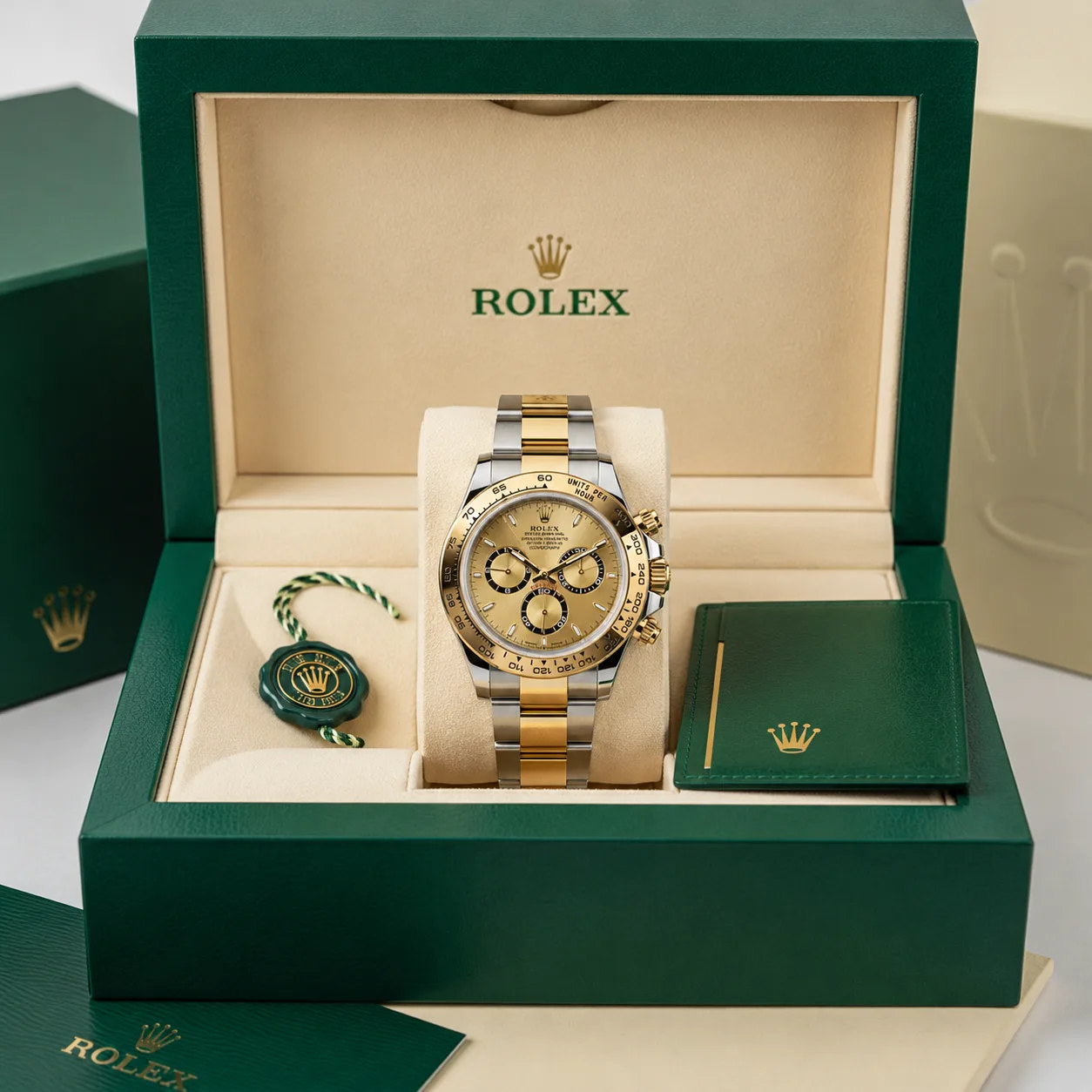 Rolex Cosmograph Daytona m126503-0004 40mm Cal.4131 904L Stainless Steel and 18K Yellow Gold AI 头图 5 - 包装盒 [ai-shot:box-shot]