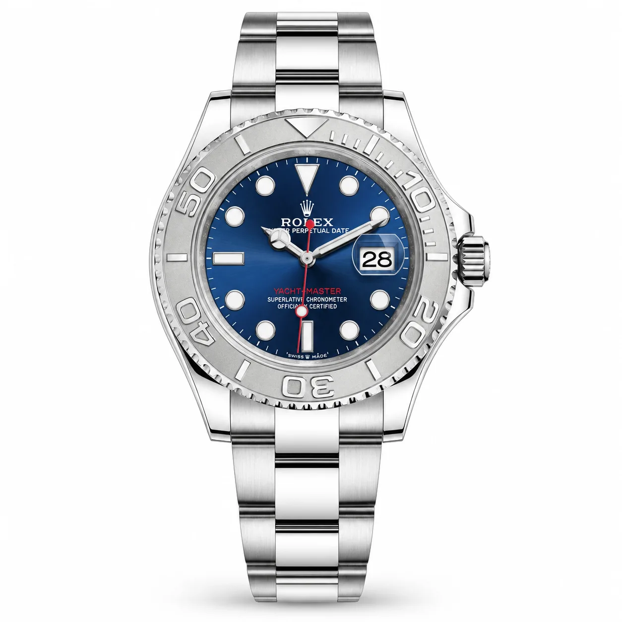 Rolex Yacht-Master m126622-0002 40mm Calibre 3235 Bright Blue / Platinum 60-min Bezel 950 Platinum AI 头图 1 - 白底全貌 [ai-shot:full-white]