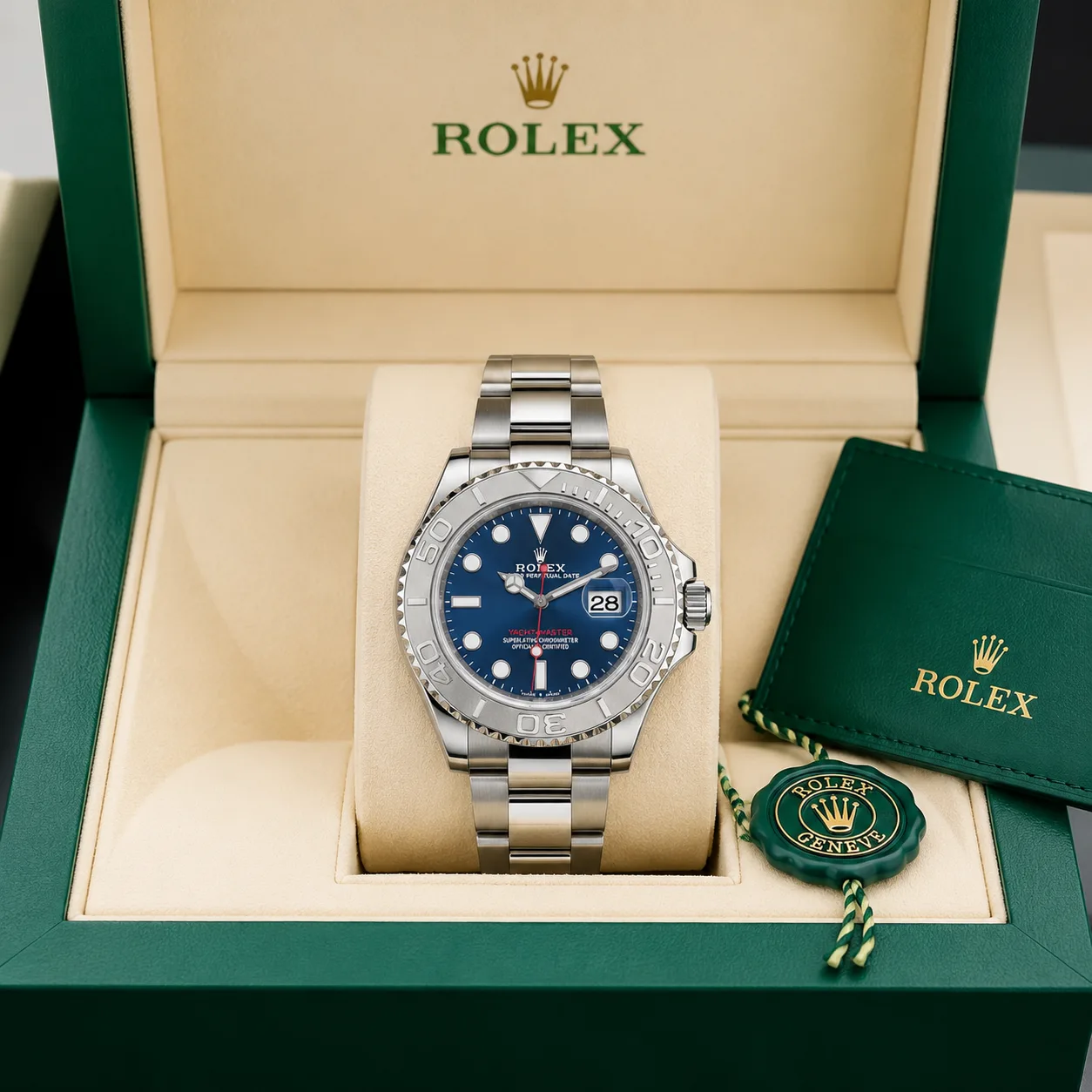 Rolex Yacht-Master m126622-0002 40mm Calibre 3235 Bright Blue / Platinum 60-min Bezel 950 Platinum AI 头图 5 - 包装盒 [ai-shot:box-shot]