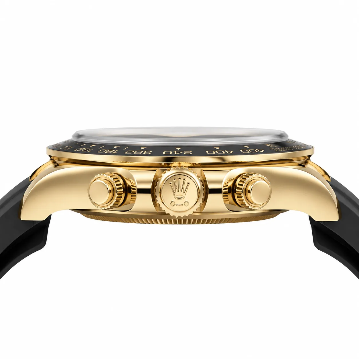 Rolex Cosmograph Daytona m126518ln-0008 40mm Calibre 4131 Turquoise (Black sub-dials) / Black Cerachrom Bezel 18K Yellow Gold AI 头图 2 - 侧面细节 [ai-shot:side-detail]