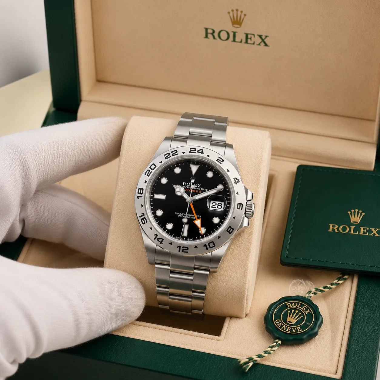 Rolex Explorer m226570-0002 42mm Calibre 3285 Black / Fixed 24-hour Oystersteel Bezel 904L Stainless Steel AI 头图 5 - 包装盒 [ai-shot:box-shot]