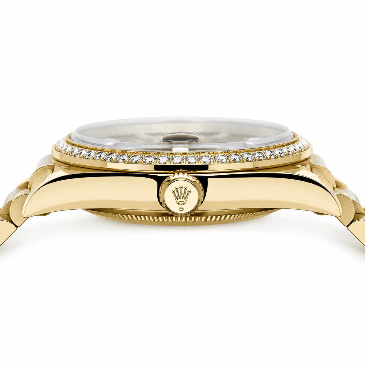 Rolex Day-Date m228348rbr-0039 40mm Calibre 3255 Black Onyx (Diamond hour markers) / Diamond-set Bezel 18K Yellow Gold AI 头图 2 - 侧面细节 [ai-shot:side-detail]
