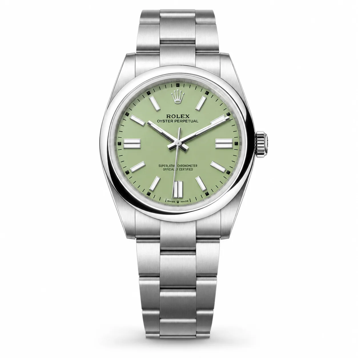 Rolex Oyster Perpetual m134300-0006 41mm Calibre 3230 Pistachio Green / Polished Oystersteel Dome Bezel 904L Stainless Steel AI 头图 1 - 白底全貌 [ai-shot:full-white]