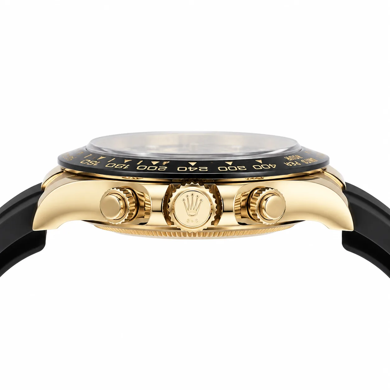 Rolex Cosmograph Daytona m116518ln-0078 40mm Calibre 4130 Black (Diamond hour markers) / Black Cerachrom Bezel 18K Yellow Gold AI 头图 2 - 侧面细节 [ai-shot:side-detail]