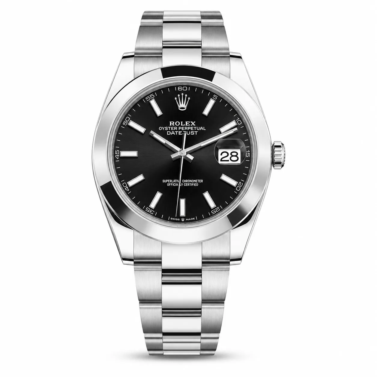 Rolex Datejust m126300-0011 41mm Calibre 3235 Black (Stick hour markers) / Polished Oystersteel Bezel 904L Stainless Steel AI 头图 1 - 白底全貌 [ai-shot:full-white]
