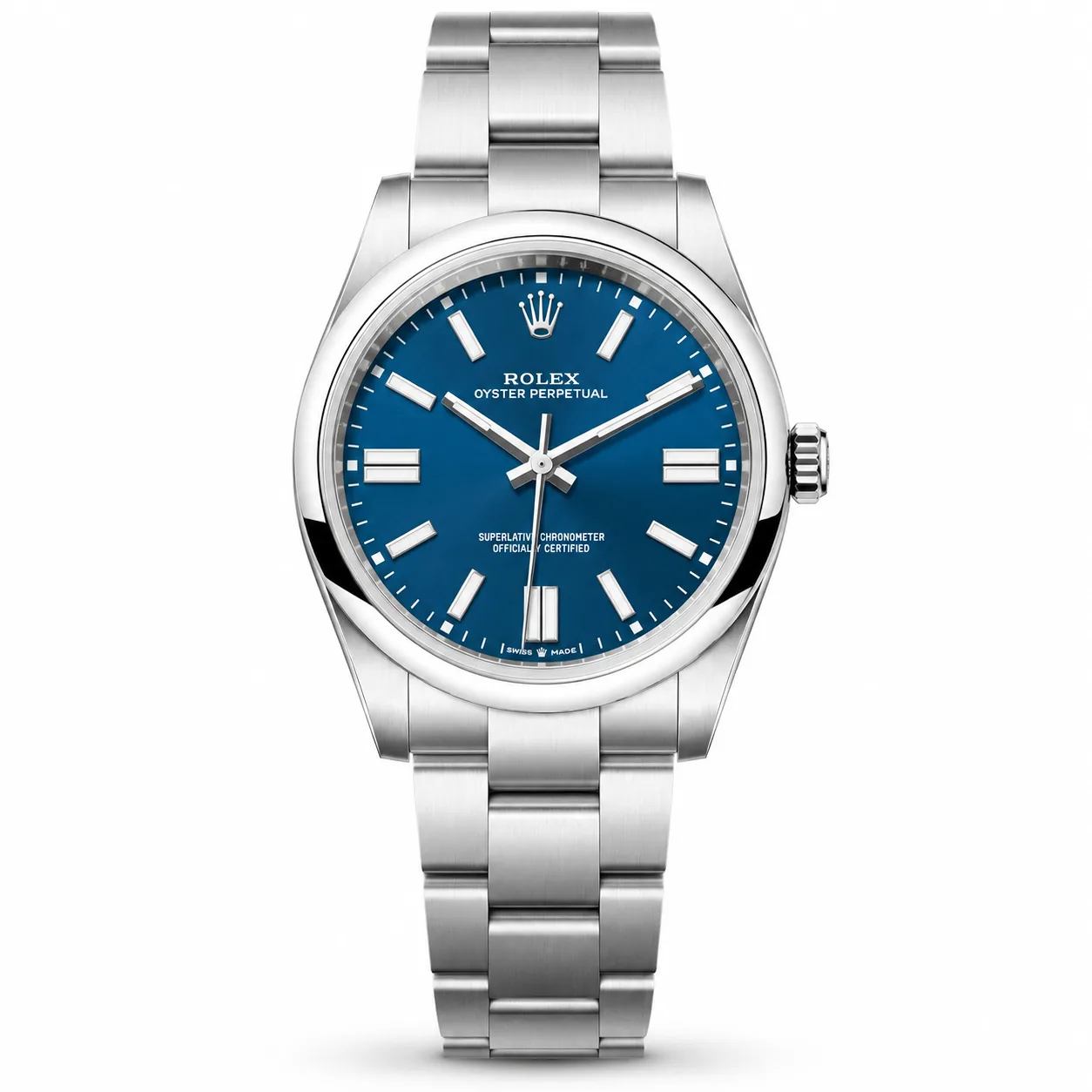 Rolex Oyster Perpetual m134300-0009 41mm Calibre 3230 Med Blue (Stick hour markers) / Polished Oystersteel Bezel 904L Stainless Steel AI 头图 1 - 白底全貌 [ai-shot:full-white]