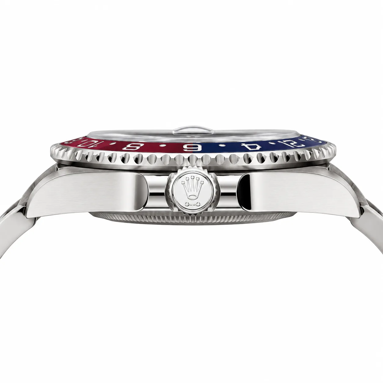 Rolex GMT-Master II m126719blro-0002 40mm Calibre 3285 Meteorite / Red and Blue Cerachrom Bezel 18K White Gold AI 头图 2 - 侧面细节 [ai-shot:side-detail]