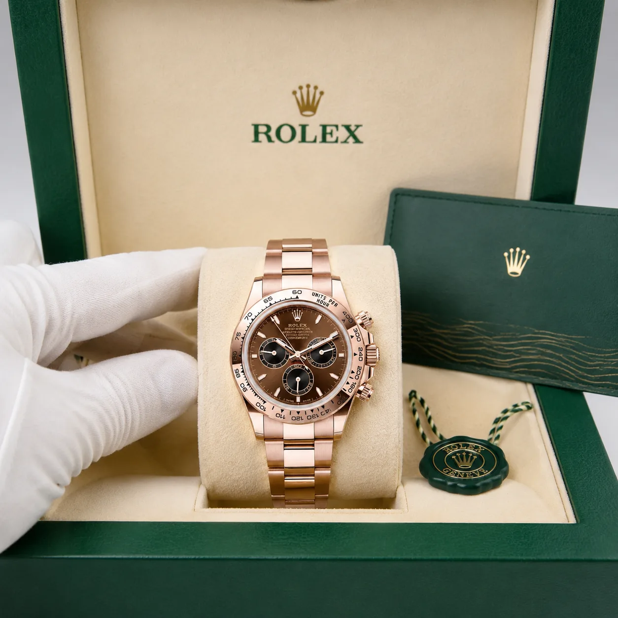 Rolex Cosmograph Daytona m126505-0005 40mm Calibre 4131 Chocolate / — 18K Everose Gold AI 头图 5 - 包装盒 [ai-shot:box-shot]