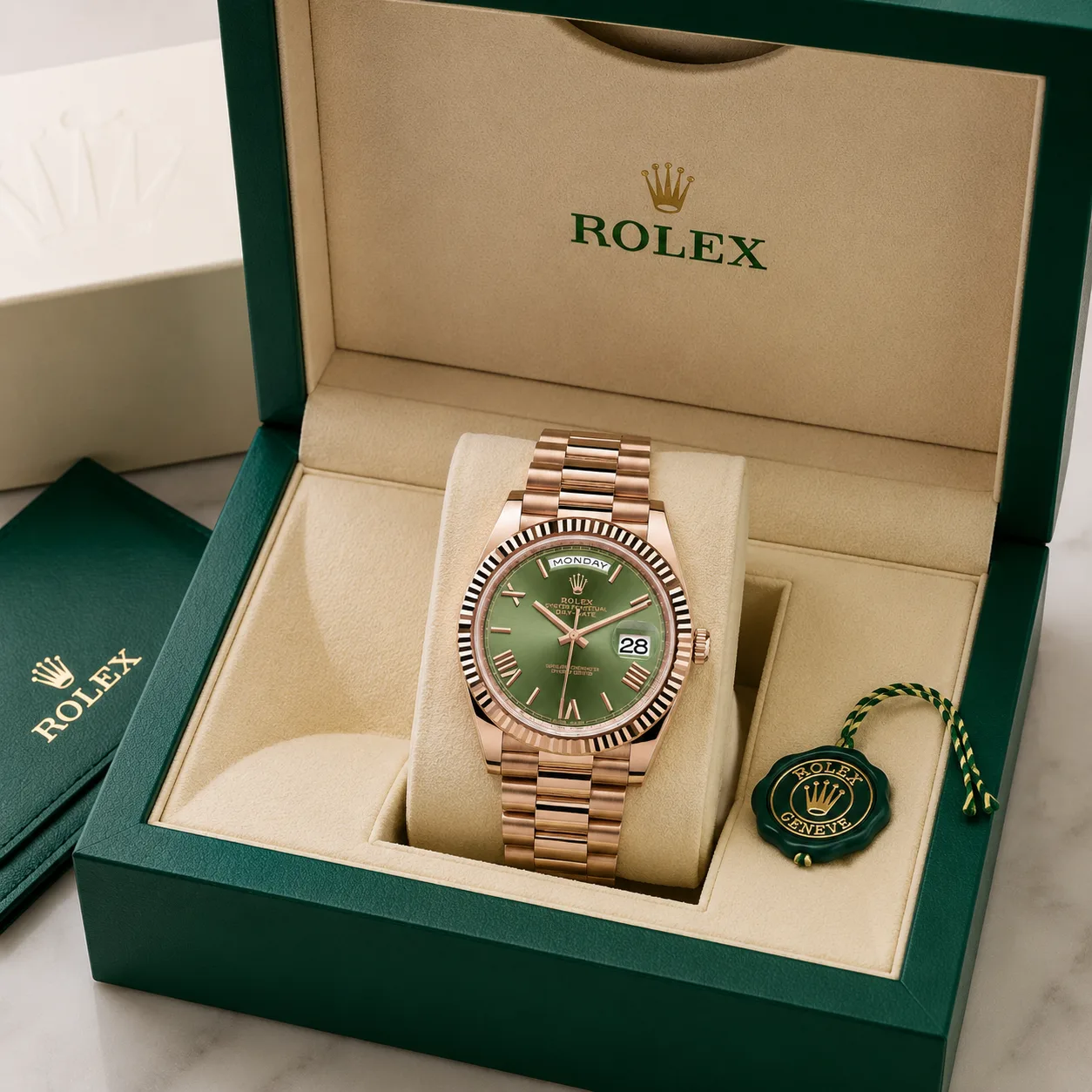 Rolex Datejust m228235-0025 28mm Calibre 2236 Chocolate / Diamond-Set Bezel 18K Everose Gold AI 头图 5 - 包装盒 [ai-shot:box-shot]