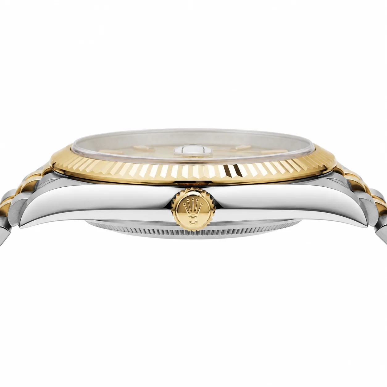 Rolex Datejust m126333-0002 41mm Calibre 3235 Champagne / Yellow Gold Fluted Bezel 904L Stainless Steel and 18K Yellow Gold AI 头图 2 - 侧面细节 [ai-shot:side-detail]