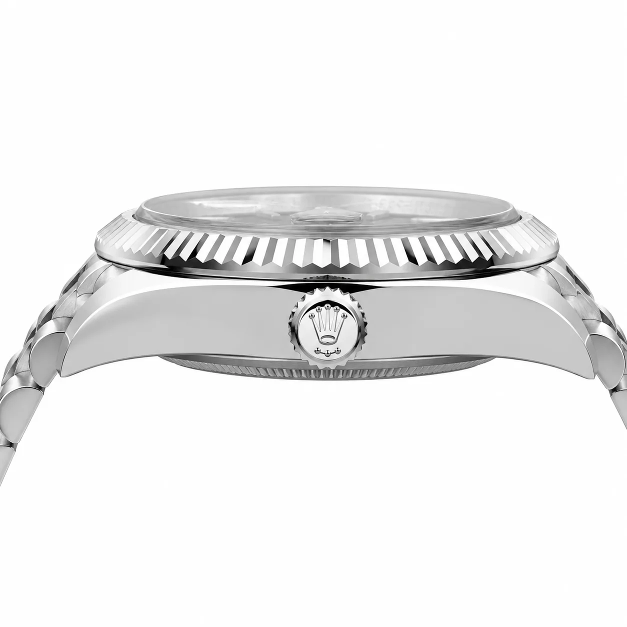 Rolex Sky-Dweller m336934-0002 42mm Calibre 9002 Silver / White Gold Fluted Bezel 904L Stainless Steel and 18K White Gold AI 头图 2 - 侧面细节 [ai-shot:side-detail]