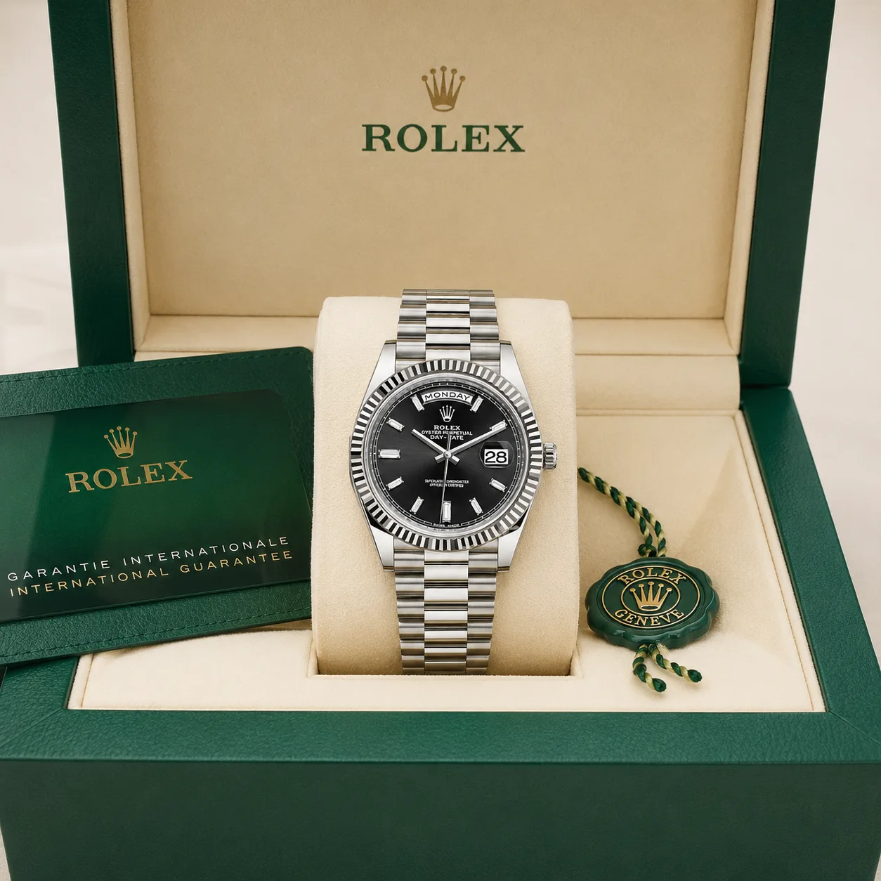 Rolex Datejust m228239-0005 28mm Calibre 2236 Meteorite / Diamond-Set Bezel 18K White Gold AI 头图 5 - 包装盒 [ai-shot:box-shot]