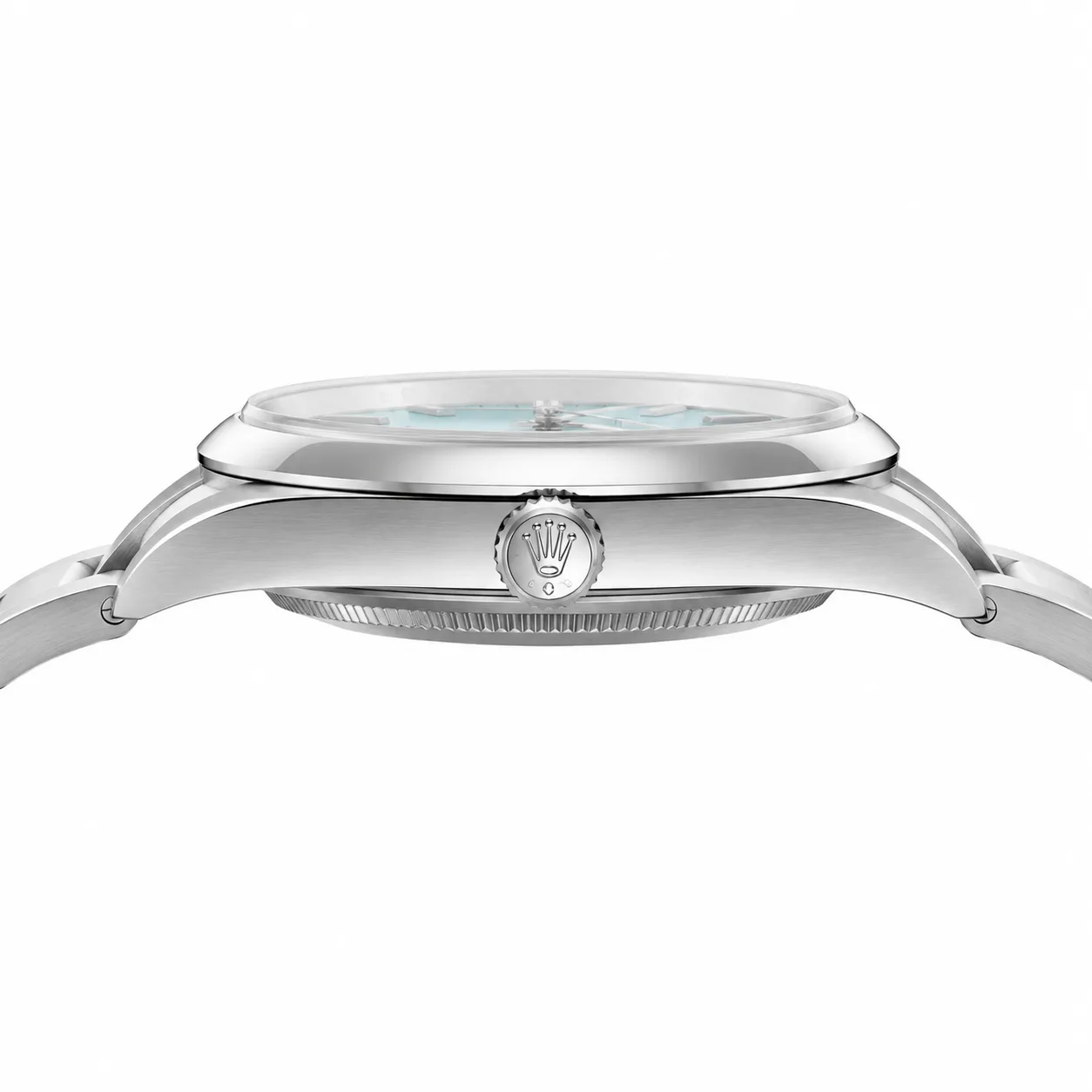 Rolex Oyster Perpetual m126000-0006 36mm Calibre 3230 Turquoise Blue / Smooth Bezel 904L Stainless Steel AI 头图 2 - 侧面细节 [ai-shot:side-detail]